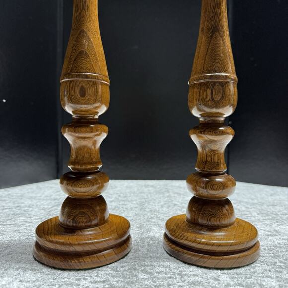 Vintage hand turned wooden Pair of candlesticks 15.5” T Excellent Timeless - Picture 13 of 13